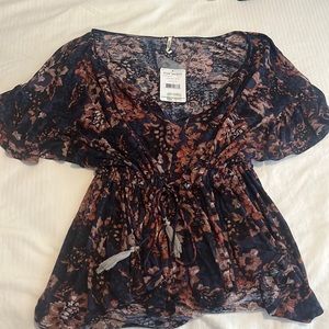 Free People top- blue indigo flower print.